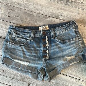 Free People Blue Jean Shorts Distressed Cut-Off Style